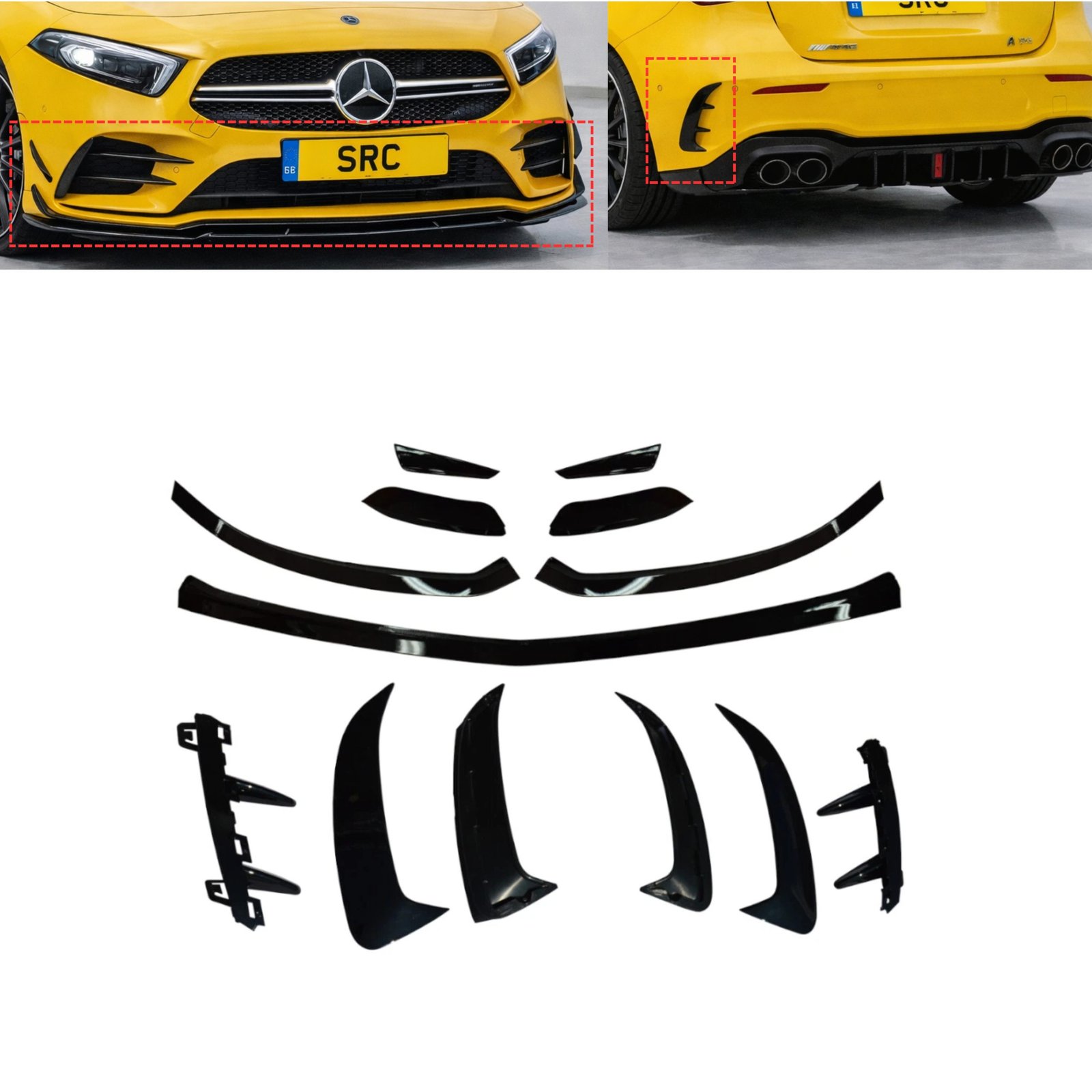 Mercedes A Class W177 AMG Line Front & Rear Aero Kit A35 A45 Style Gloss Black 2018+