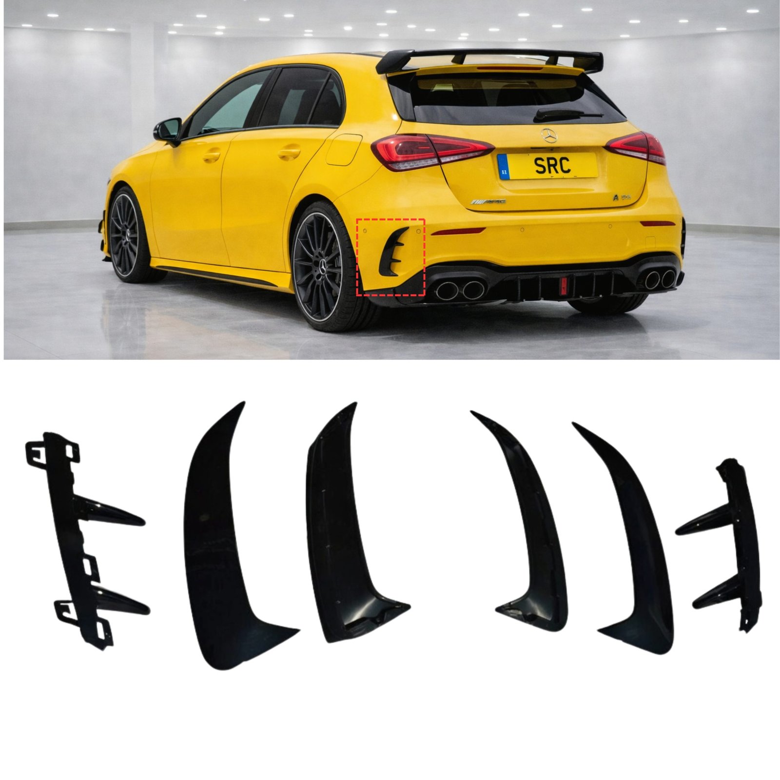 Mercedes A Class W177 AMG Line Front & Rear Aero Kit A35 A45 Style Gloss Black 2018+