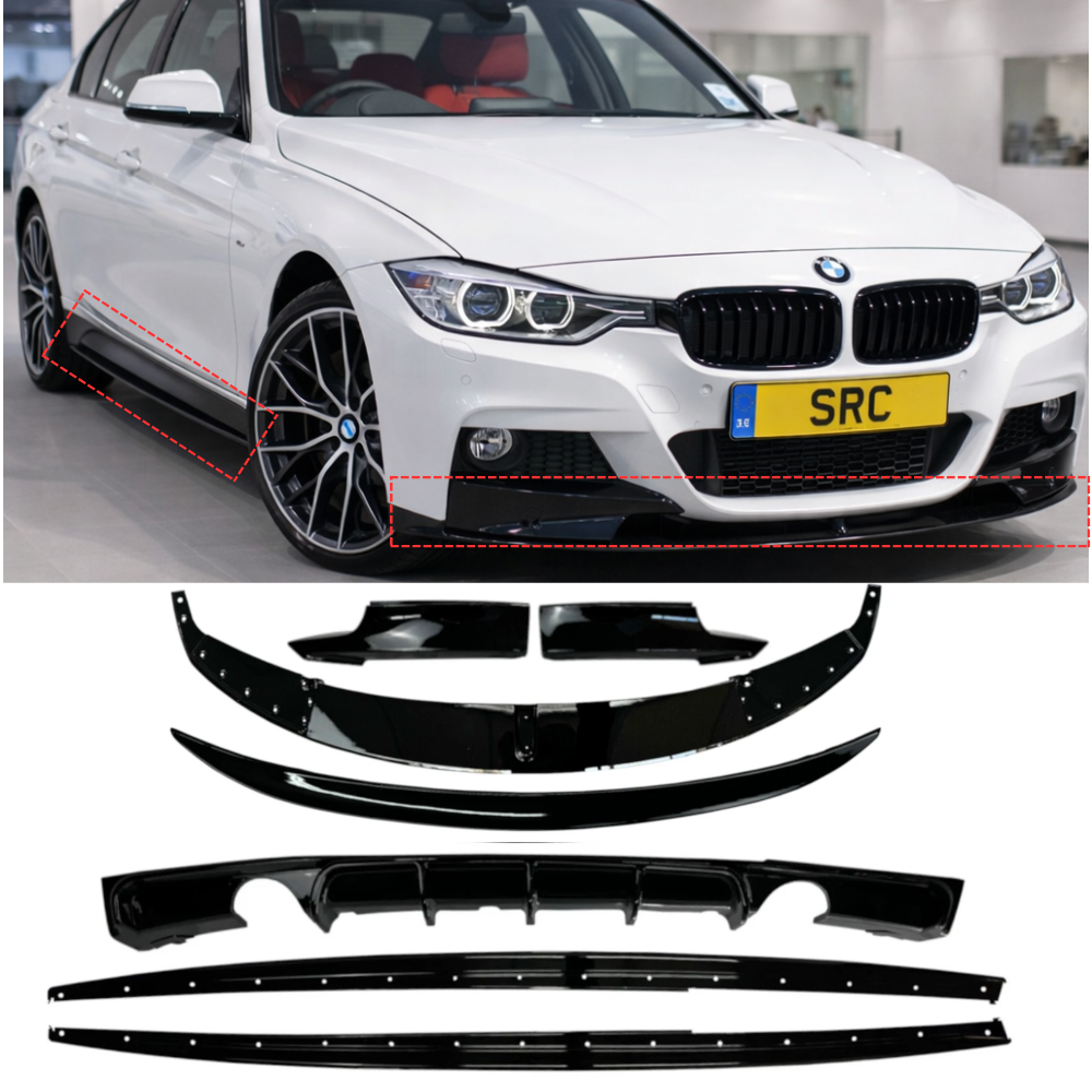 BMW 3 Series F30 M Performance Body Kit Front Lip Splitter Spoiler Side Skirts Gloss Black 2012–2018