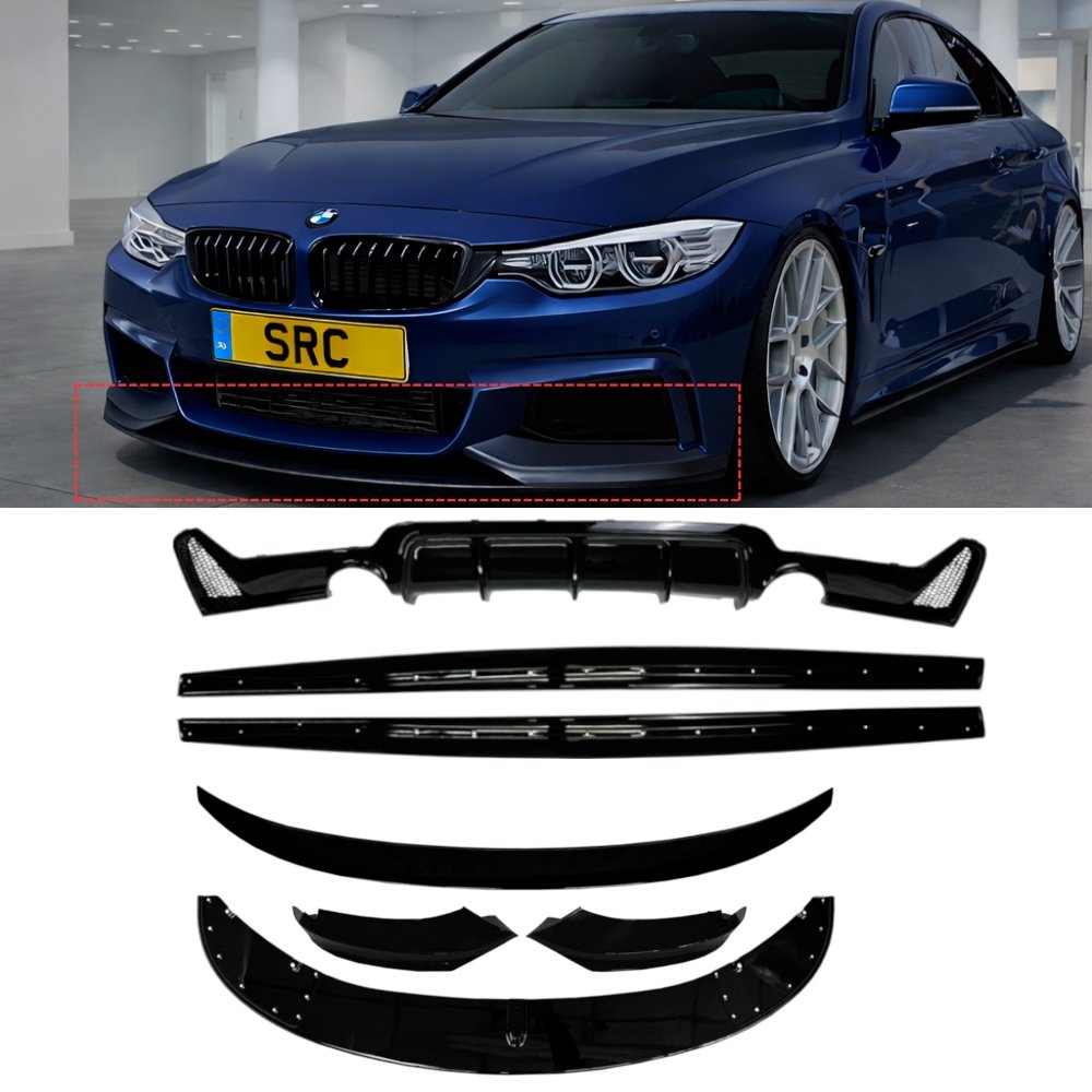BMW 4 Series F32 M Sport M Performance Body Kit Splitter Diffuser Spoiler Skirts Gloss Black 2013–2020 (Dual Exhaust)