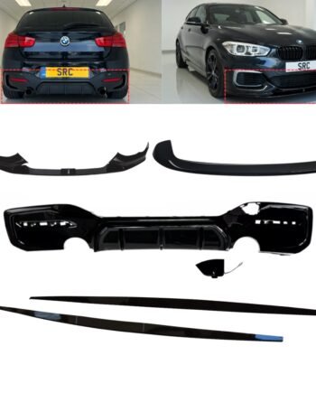 BMW 1 Series F20 F21 LCI M Sport Body Kit Splitter Diffuser Skirts Spoiler Gloss Black 2015–2019 (Dual Side Exit)