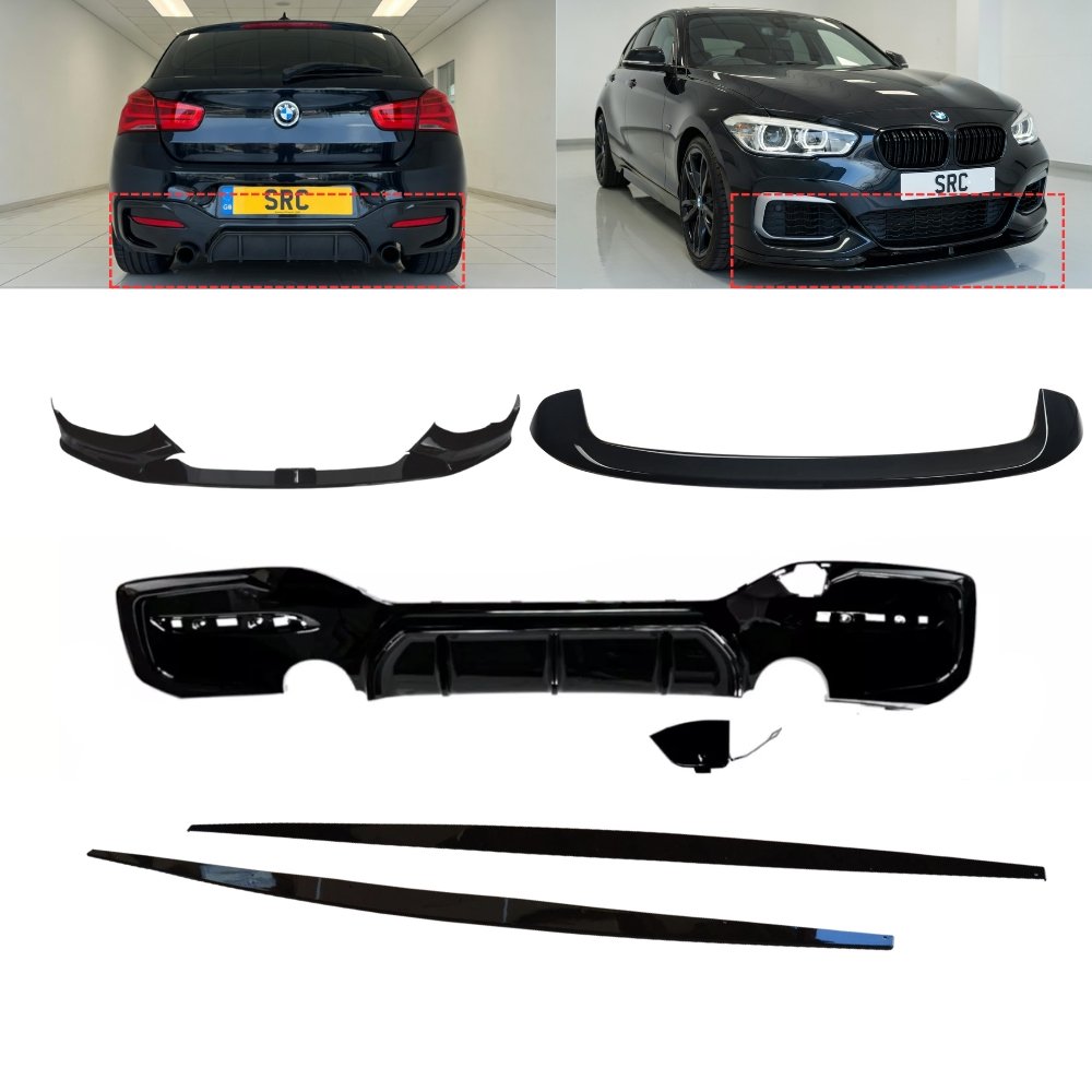 BMW 1 Series F20 F21 LCI M Sport Body Kit Splitter Diffuser Skirts Spoiler Gloss Black 2015–2019 (Dual Side Exit)