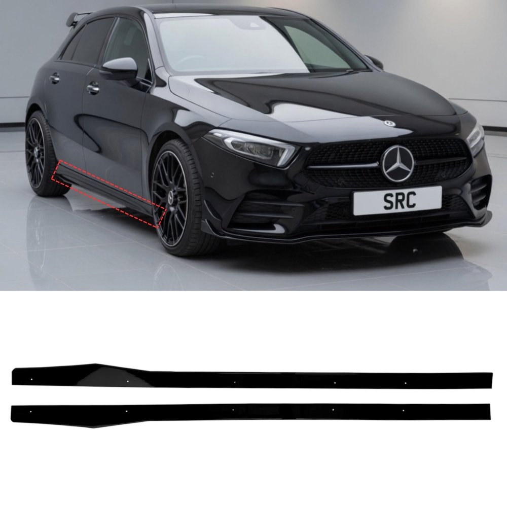 Mercedes A Class W177 Side Skirt Extensions AMG Style Gloss Black 2018–2023
