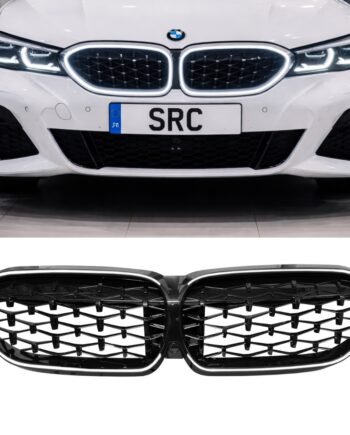 BMW 3 Series G20 G21 Pre-LCI Diamond Style Front Grille with LED Lights Gloss Black 2019–2022