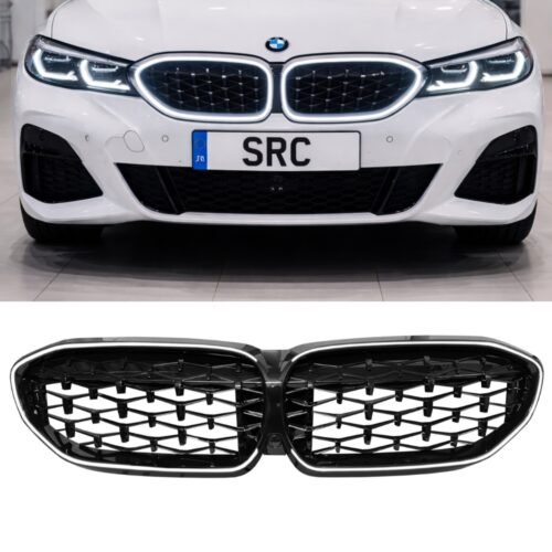 BMW 3 Series G20 G21 Pre-LCI Diamond Style Front Grille with LED Lights Gloss Black 2019–2022