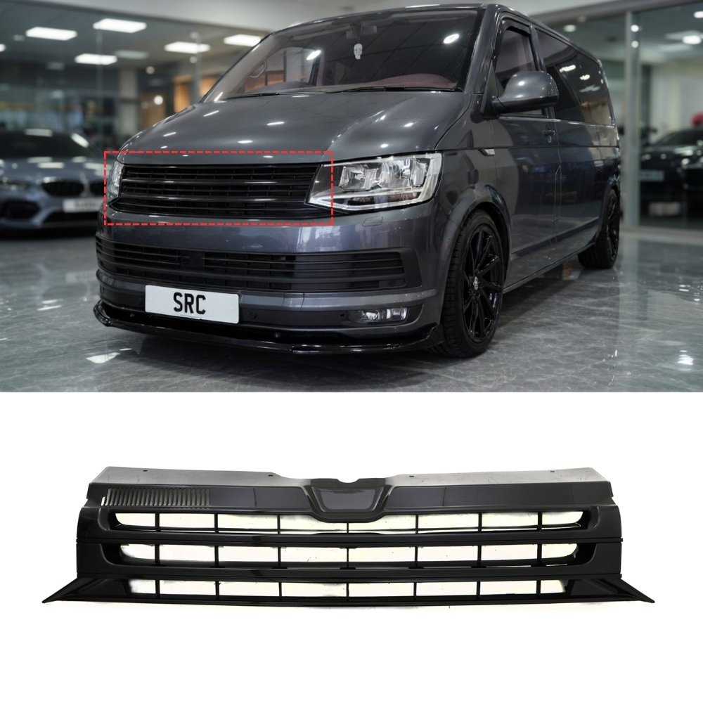 VW Transporter T5.1 Front Grille Badgeless Gloss Black with Chrome Trim 2010–2015