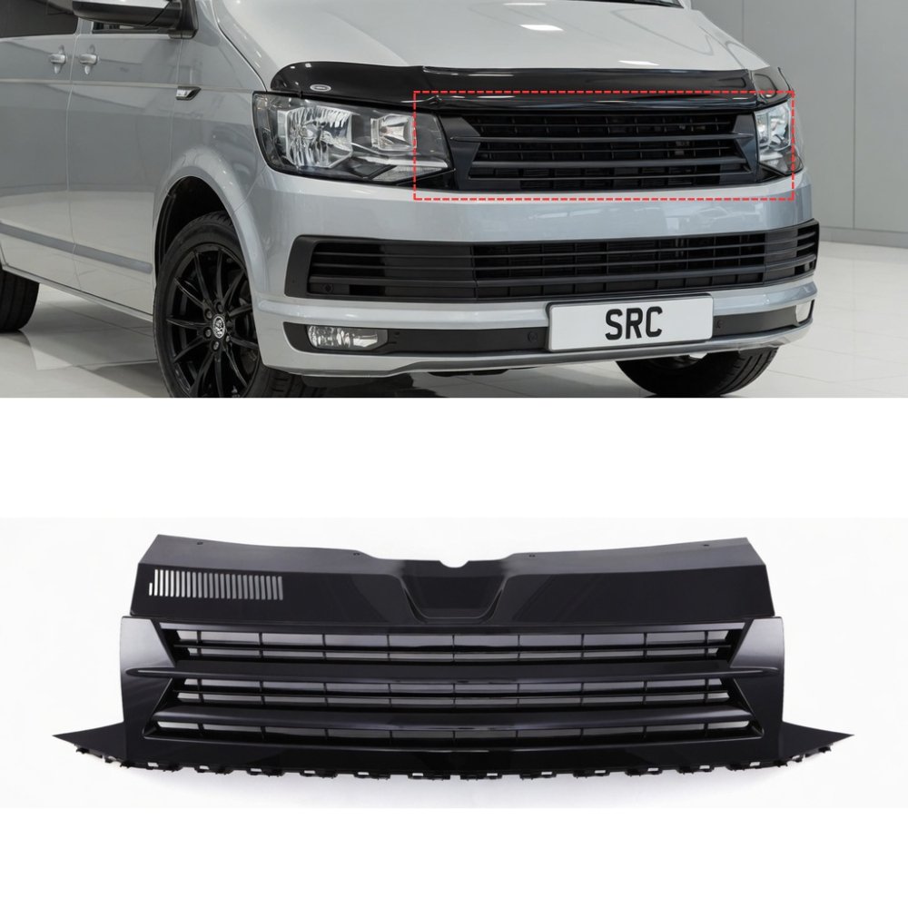 VW T6 Transporter Caravelle Badgeless Front Grille Gloss Black 2015–2019