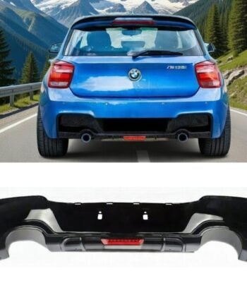BMW 1 Series F20 F21 Pre-LCI Rear Diffuser Gloss Black with F1 LED Light 2012–2015