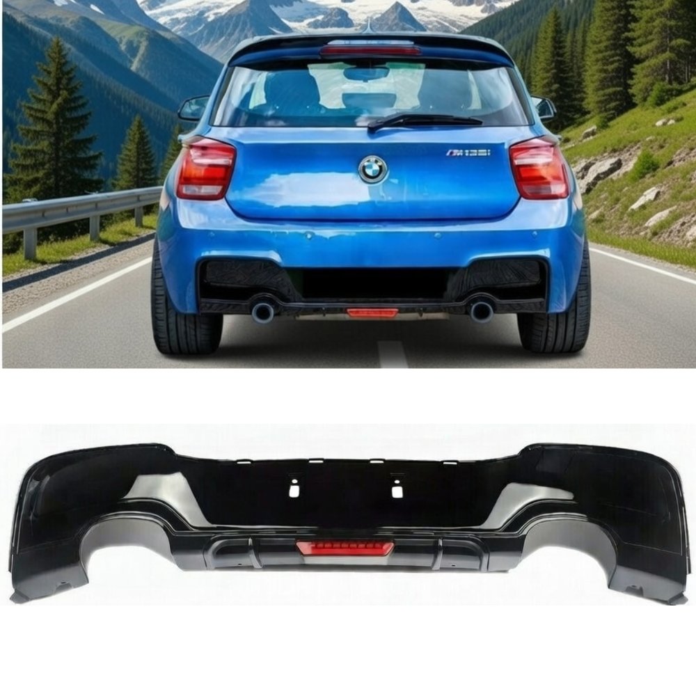 BMW 1 Series F20 F21 Pre-LCI Rear Diffuser Gloss Black with F1 LED Light 2012–2015