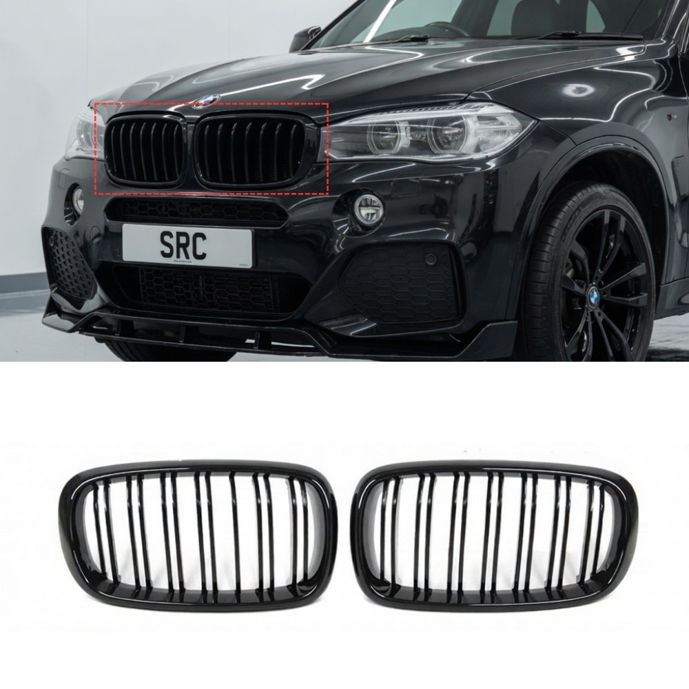 BMW X5 F15 X5M F85 X6 F16 X6M F86 Double Slat Kidney Grille Gloss Black