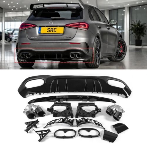 Mercedes A Class W177 A45 AMG Style Rear Diffuser Gloss Black with Quad Black Tips 2018+ AMG Line