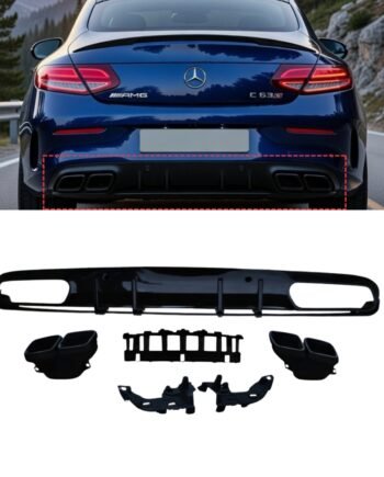 Mercedes C Class C205 A205 C63S AMG Style Rear Diffuser Gloss Black with Black Tips 2015–2019