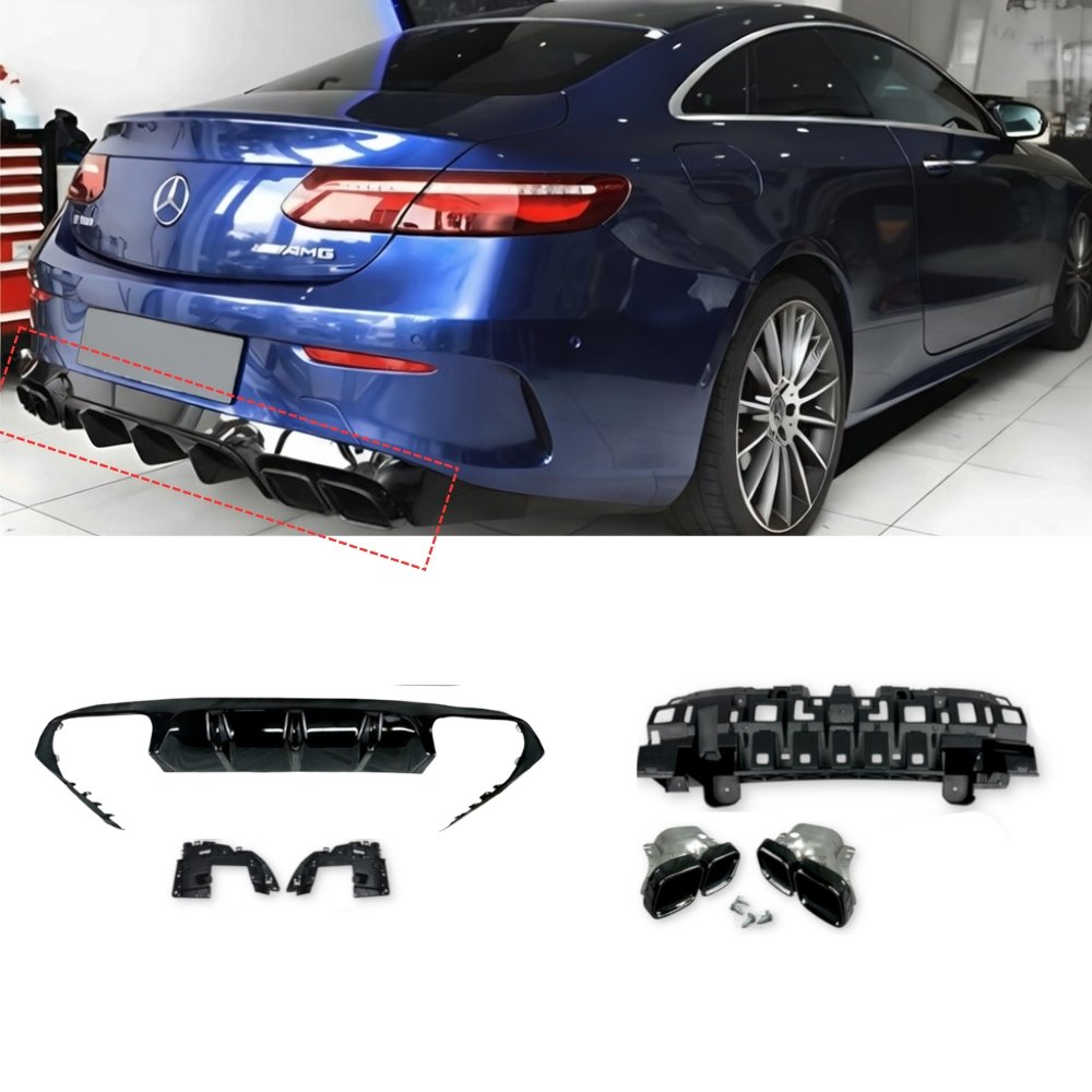 Mercedes E Class C238 A238 E63 AMG Style Rear Diffuser Gloss Black with Black Tips 2017+