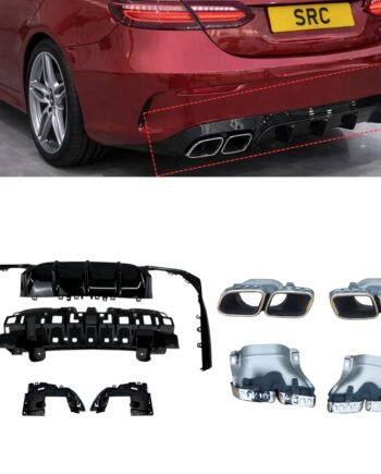 Mercedes E Class C238 A238 E63 AMG Style Rear Diffuser Gloss Black with Silver Tips 2017–2023