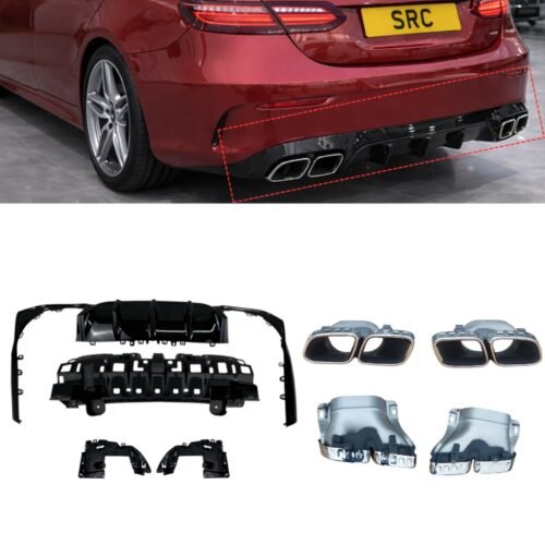 Mercedes E Class C238 A238 E63 AMG Style Rear Diffuser Gloss Black with Silver Tips 2017–2023