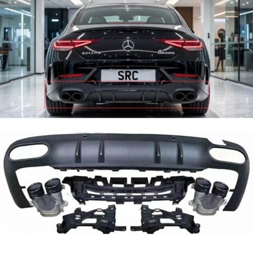 Mercedes CLS C257 CLS53 AMG Style Rear Diffuser with Black Quad Tips 2018–2023