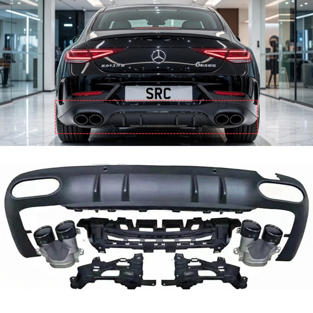 Mercedes CLS C257 CLS53 AMG Style Rear Diffuser with Black Quad Tips 2018–2023