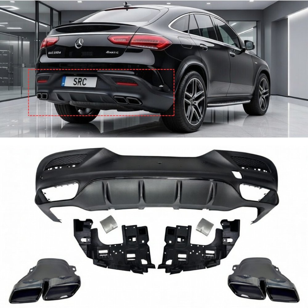 Mercedes GLE Coupe C292 GLE63 AMG Style Rear Diffuser with Exhaust Tips Matte Black 2015–2018