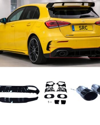 Mercedes A Class W177 A35 AMG Style Rear Diffuser Gloss Black with Oval Black Tips 2018+