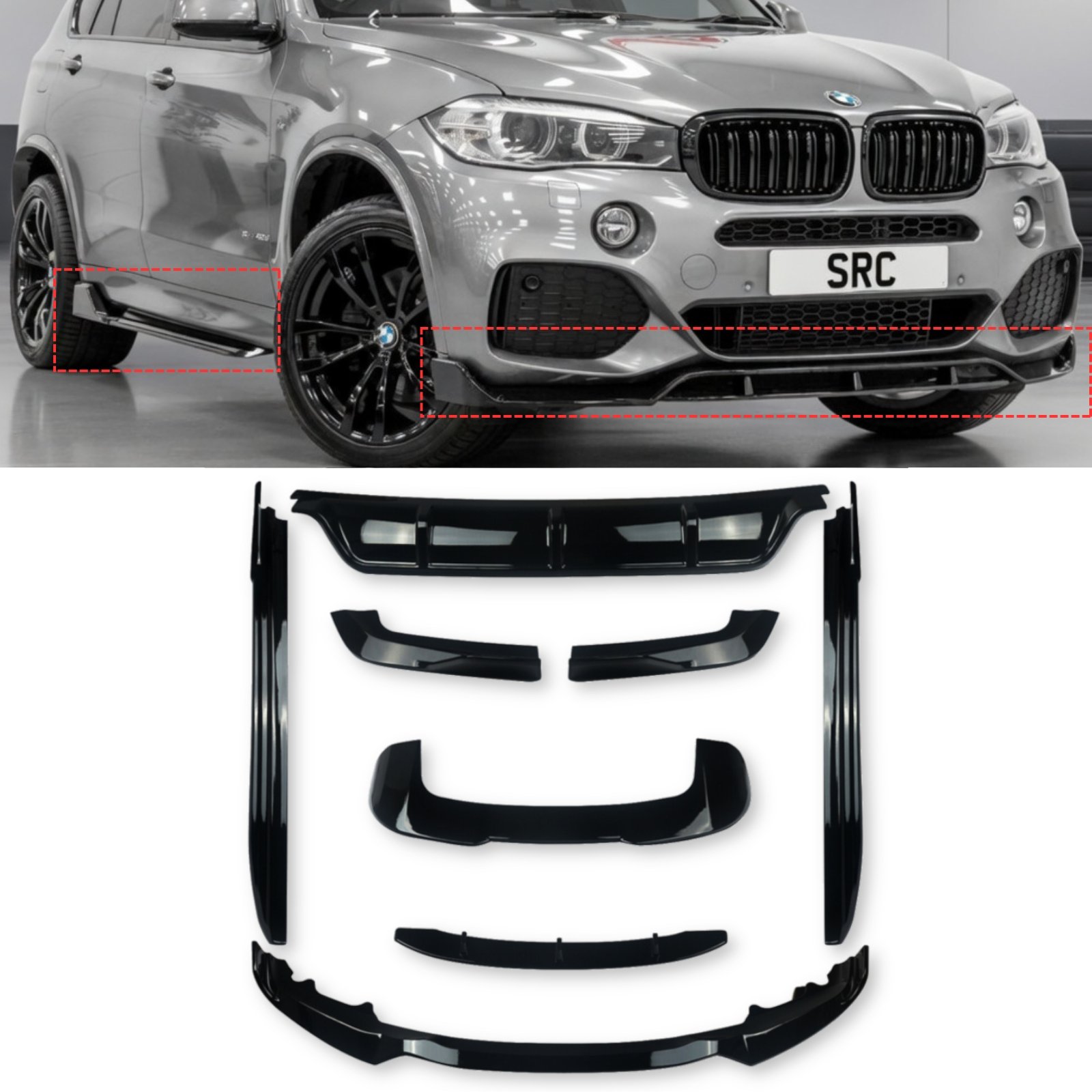 BMW X5 F15 M Sport G05 Style Body Kit Splitter Diffuser Side Skirts Gloss Black 2014–2018