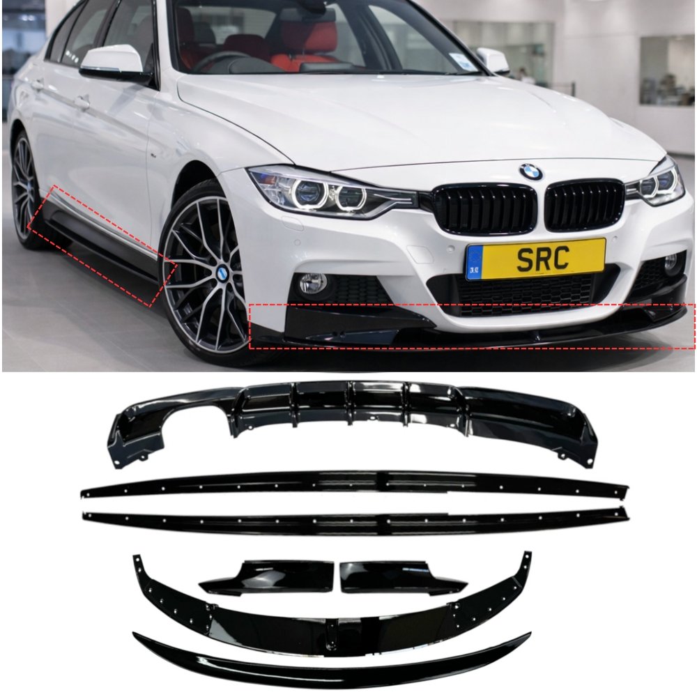 BMW 3 Series F30 M Sport M Performance Body Kit Splitter Diffuser Spoiler Skirts Gloss Black 2012–2019