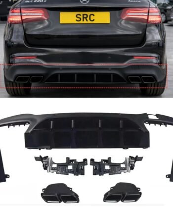 Mercedes GLC X253 GLC63 AMG Style Rear Diffuser Gloss Black with Black Quad Tips 2016–2019