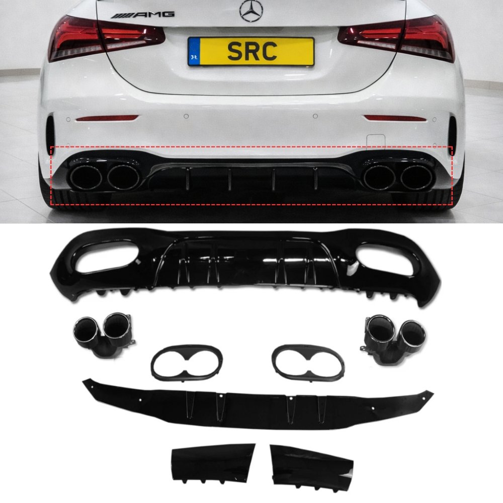 Mercedes A Class V177 Saloon A45 AMG Style Rear Diffuser Gloss Black 2019+ AMG Line
