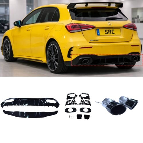Mercedes A Class W177 A35 AMG Style Rear Diffuser Gloss Black with Oval Black Tips 2018+