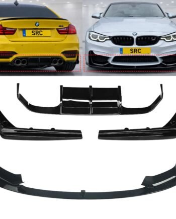BMW M3 M4 F80 F82 F83 Front Splitter & Rear Diffuser V Style Kit Gloss Black 2014–2020