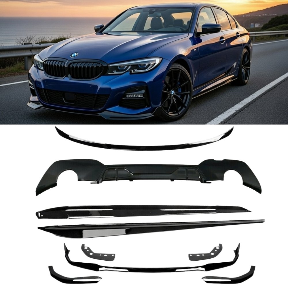 BMW 3 Series G20 Pre LCI M Sport Full Body Kit Splitter Diffuser Skirts Spoiler Gloss Black 2018–2021
