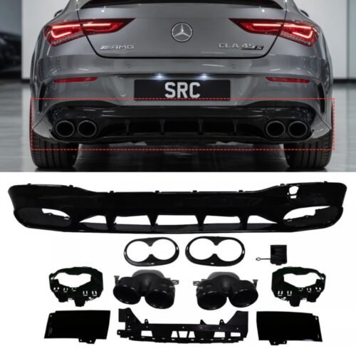 Mercedes CLA C118 CLA45 AMG Style Rear Diffuser Gloss Black with Black Tips 2019+