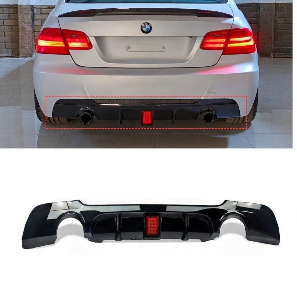 BMW 3 Series E92 E93 335i Style Rear Diffuser Gloss Black with LED Light 2006–2013