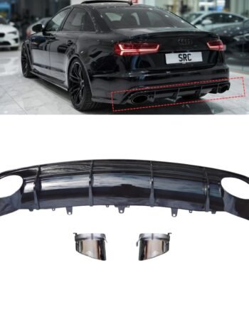 Audi A6 C7 Facelift S Line RS6 Style Rear Diffuser Gloss Black with Silver Tips 2016–2018