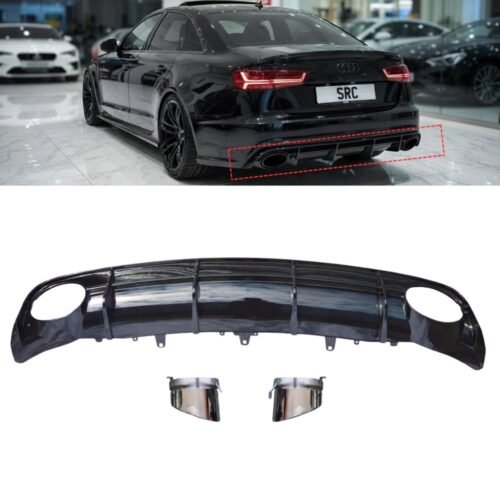 Audi A6 C7 Facelift S Line RS6 Style Rear Diffuser Gloss Black with Silver Tips 2016–2018