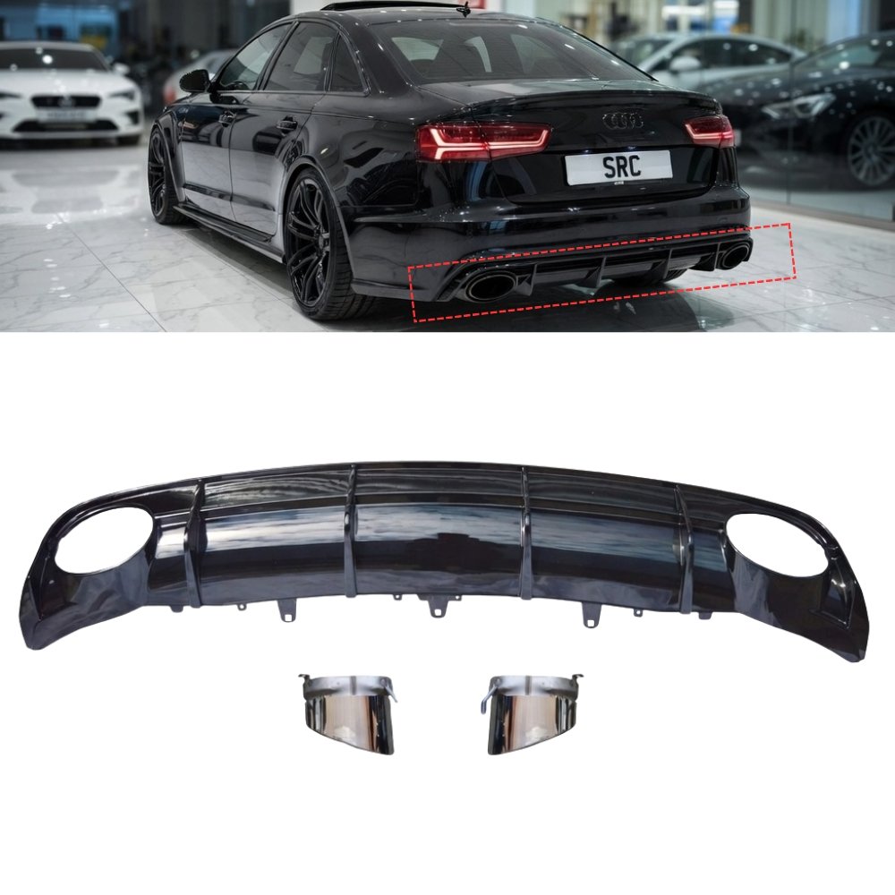 Audi A6 C7 Facelift S Line RS6 Style Rear Diffuser Gloss Black with Silver Tips 2016–2018