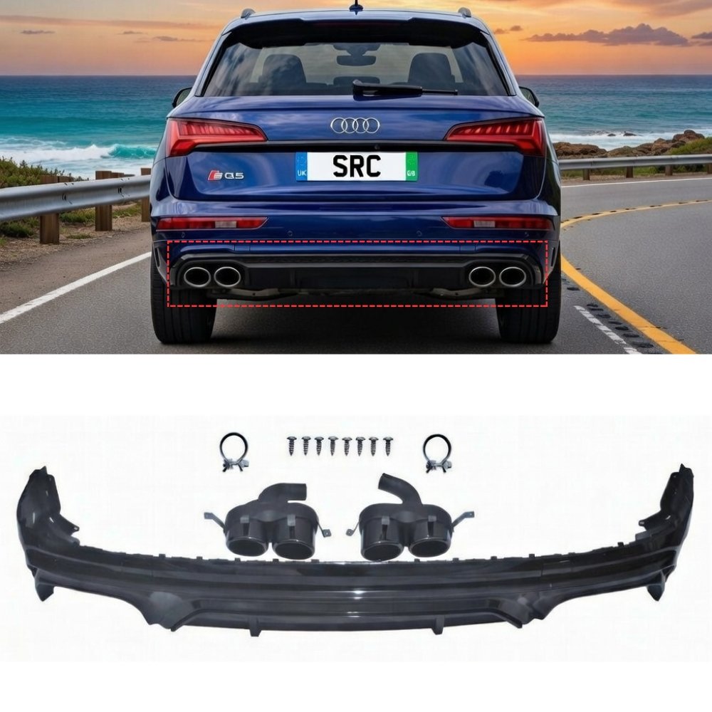 Audi Q5 FY SQ5 Style Rear Diffuser Gloss Black with Black Quad Tailpipes 2018–2020