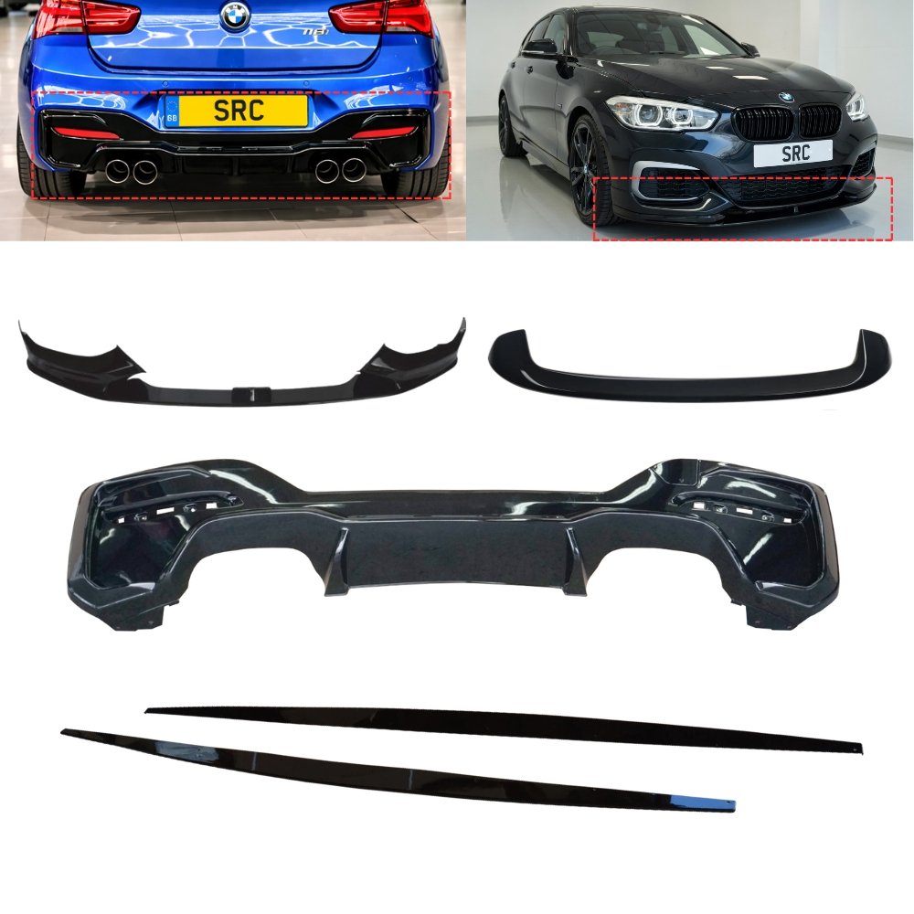 BMW 1 Series F20 F21 LCI M Sport Body Kit Splitter Quad Diffuser Skirts Spoiler Gloss Black 2015–2019