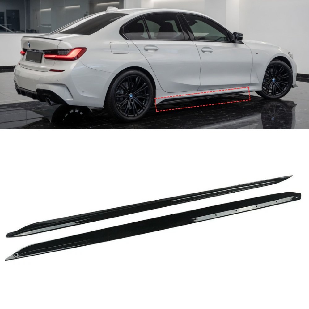 BMW 3 Series G20 G21 M Performance Style Side Skirt Extension Blades Gloss Black 2018–2024