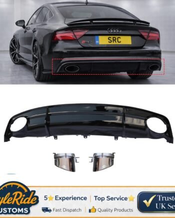 Audi A7 C7 Facelift S Line RS7 Style Rear Diffuser Gloss Black with Silver Tips 2016–2018