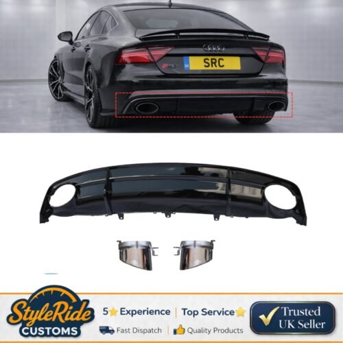 Audi A7 C7 Facelift S Line RS7 Style Rear Diffuser Gloss Black with Silver Tips 2016–2018