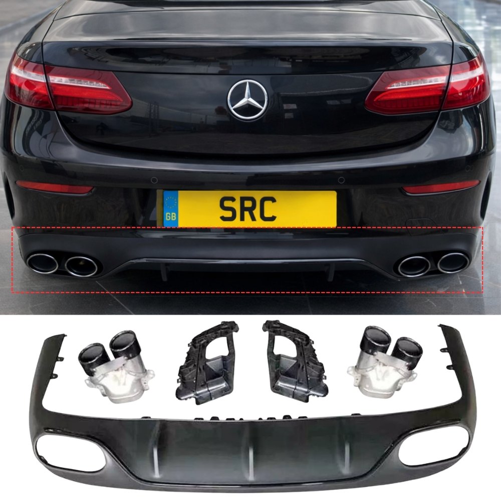 Mercedes E Class C238 A238 E53 AMG Style Rear Diffuser with Black Tips 2017–2020