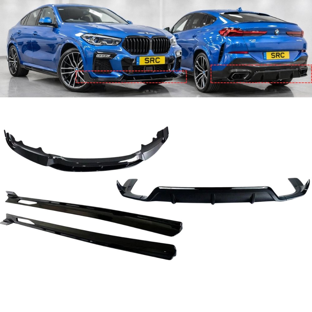 BMW X6 G06 M Sport Aero Body Kit Front Splitter Side Skirts Rear Diffuser Gloss Black 2019+