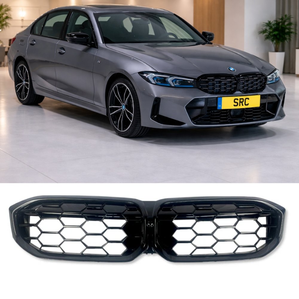 BMW 3 Series G20 G21 LCI Diamond Style Front Kidney Grille Gloss Black 2022–2024