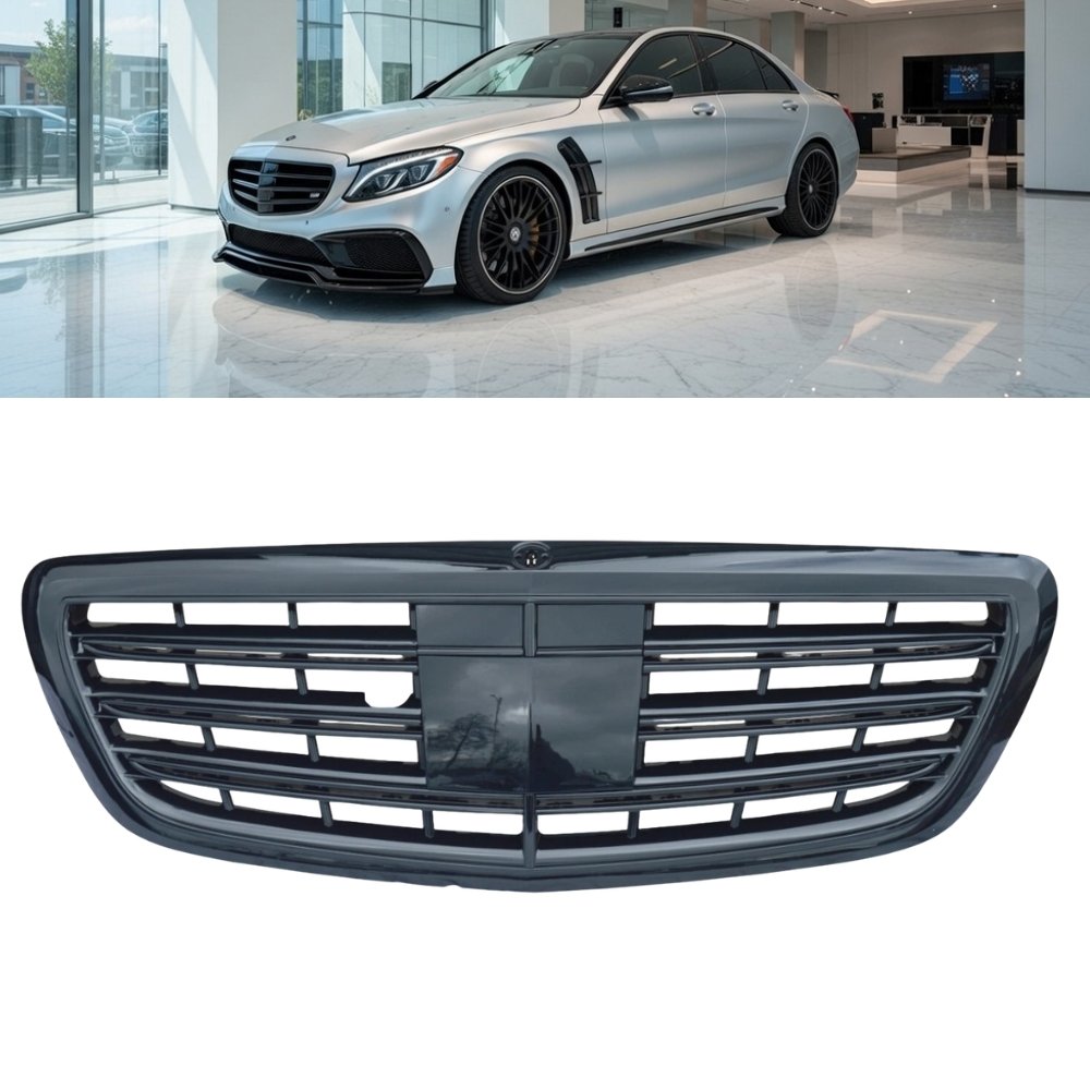 Mercedes S Class W222 Saloon Front Grille Gloss Black with Night Vision Slot 2014–2020