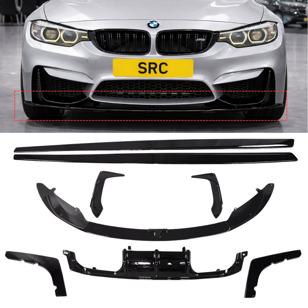 BMW M3 M4 F80 F82 F83 Full Body Kit Splitter Diffuser Side Skirts Blades Gloss Black 2014–2020