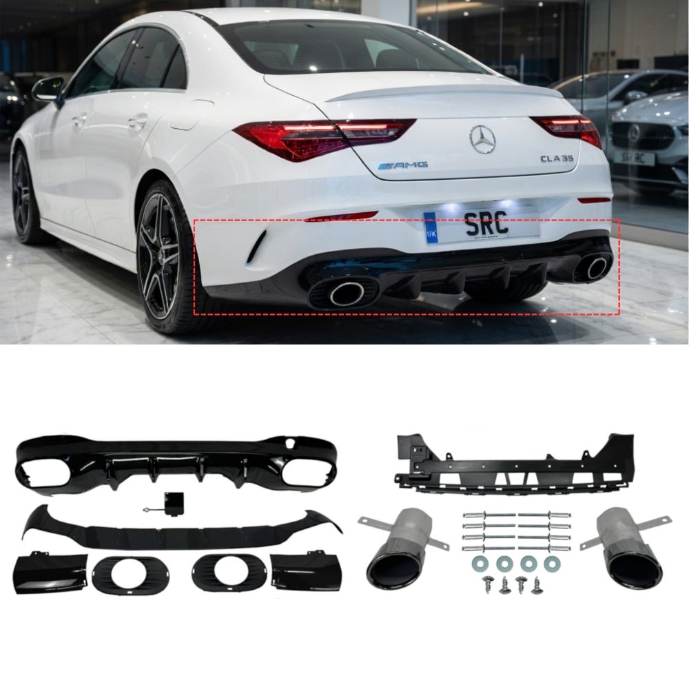 Mercedes CLA C118 CLA35 AMG Style Rear Diffuser Gloss Black 2019–2023 AMG Line