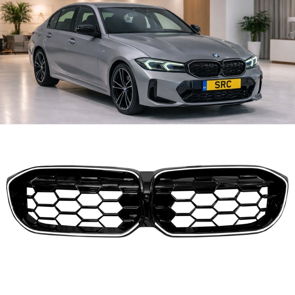 BMW 3 Series G20 G21 LCI Diamond Style Front Grille with LED Lights Gloss Black 2021+