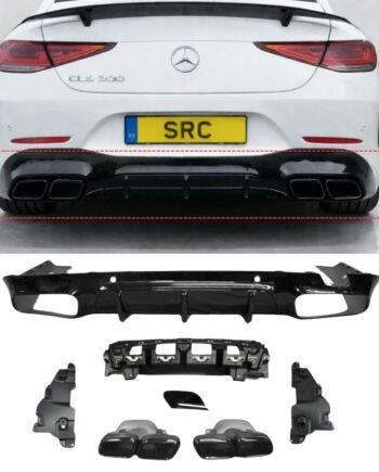 Mercedes CLS C257 CLS63 AMG Style Rear Diffuser Gloss Black with Black Quad Tips 2018+
