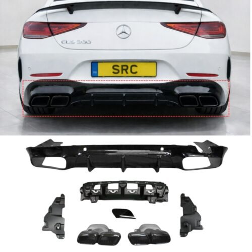 Mercedes CLS C257 CLS63 AMG Style Rear Diffuser Gloss Black with Black Quad Tips 2018+