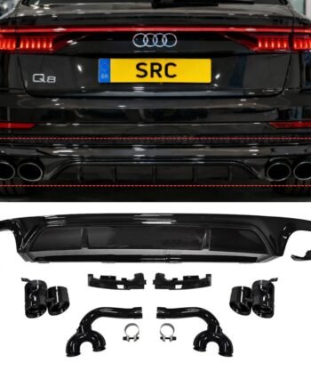 Audi Q8 SQ8 Style Rear Diffuser Gloss Black with Black Exhaust Tips 2018+